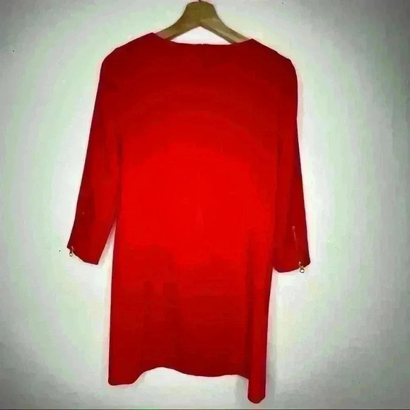 𝅺J.Crew Red 3/4 Sleeve Double-Zip Shift Dress Holidays Christmas - Picture 5 of 9
